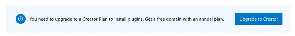 WordPress.com upgrade to Creator plan popup message
