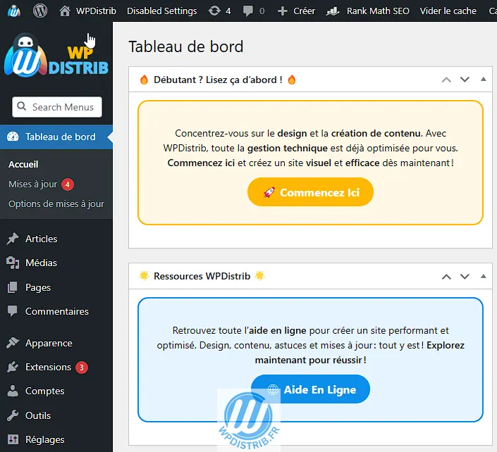 WPDISTRIB Tableau de bord E280B9 WPDistrib E28094 WordPress