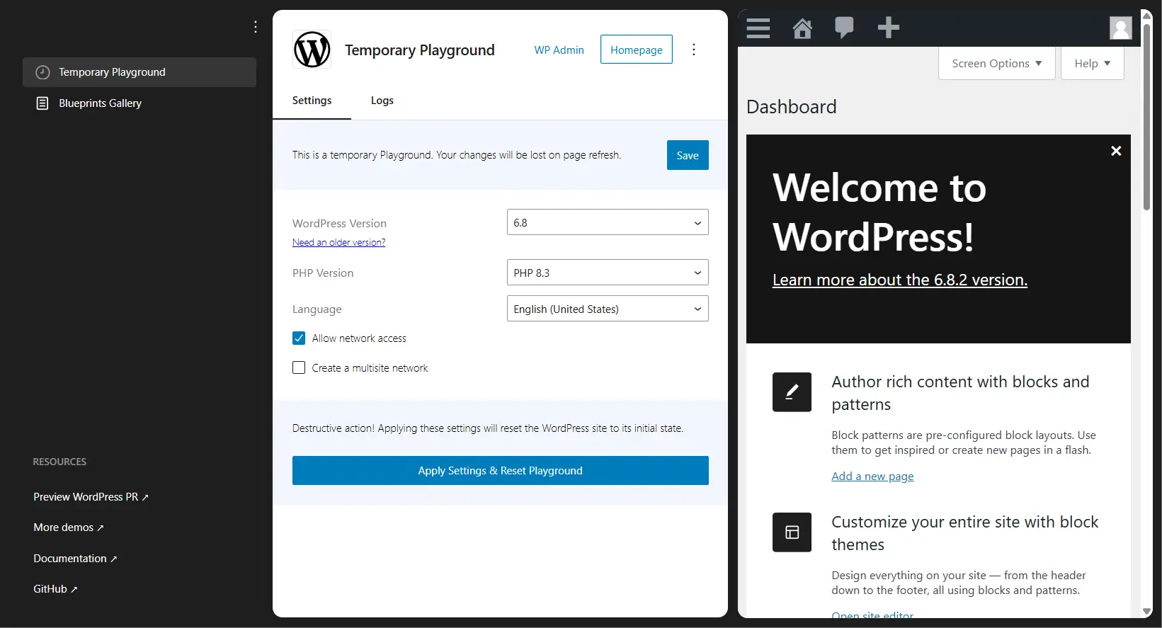 Teste WordPress direct dans ton navigateur