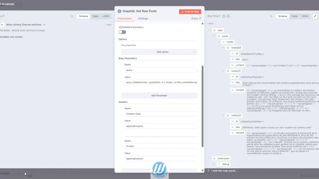 WPDISTRIB ▶️ GraphQL Raw Gutenberg V0.1 n8n Google Chrom n2nL53lnP7 1709x887