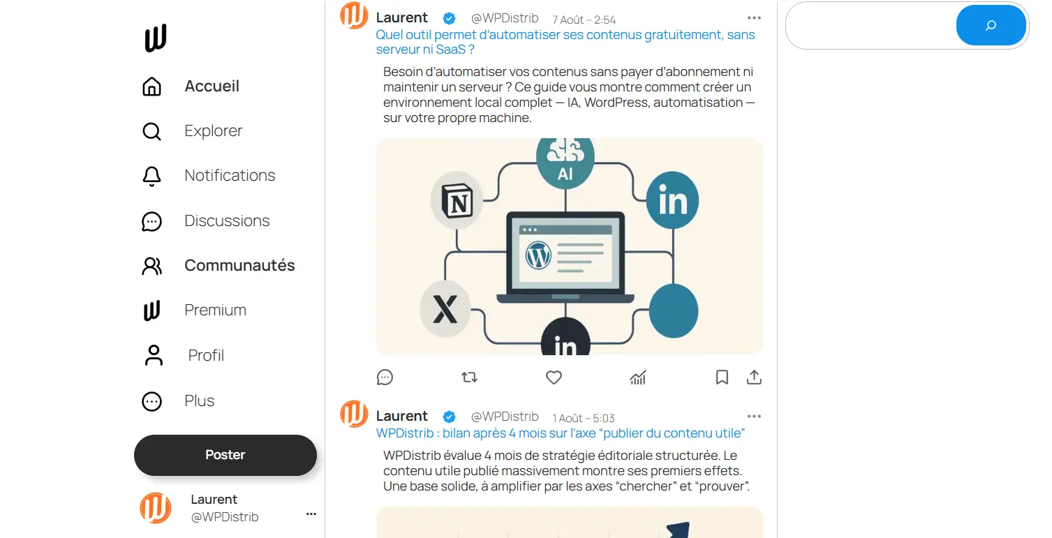 J’ai recréé sur mon site un fil d’actualité façon X.com